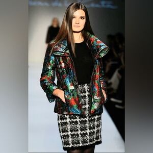 ◇$4,000 OSCAR DE LA RENTA COUTURE FLORAL SILK BROCADE RUNWAY JACKER COAT US 10